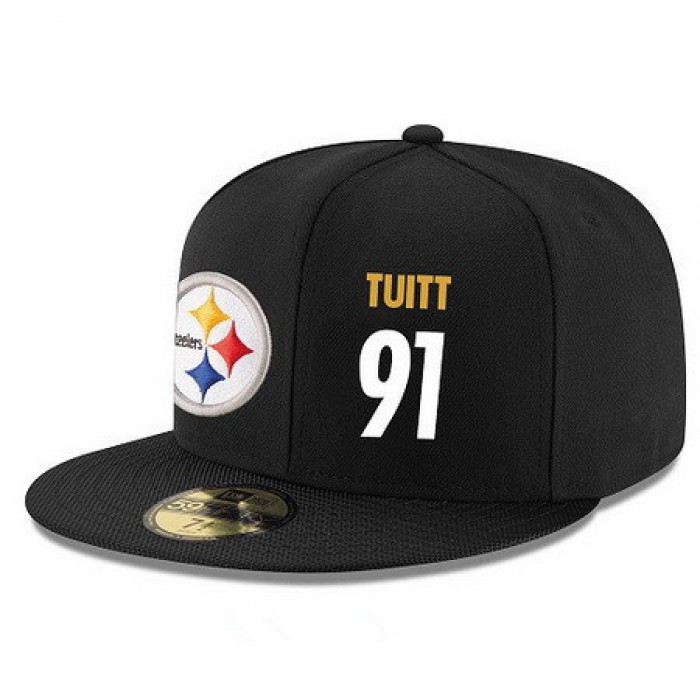 Pittsburgh Steelers #91 Stephon Tuitt Snapback Cap NFL Player Black with White Number Stitched Hat