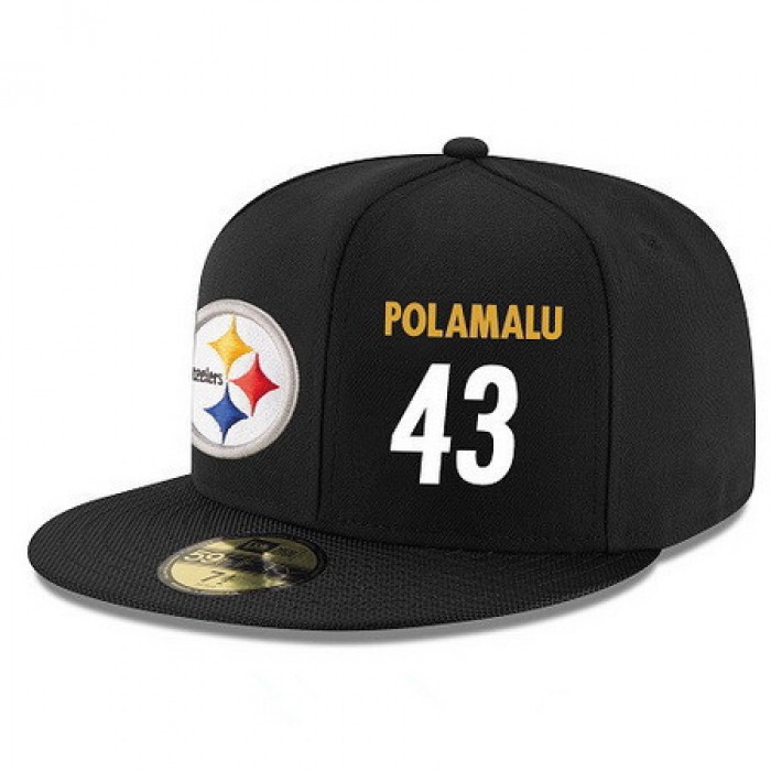 Pittsburgh Steelers #43 Troy Polamalu Snapback Cap NFL Player Black with White Number Stitched Hat