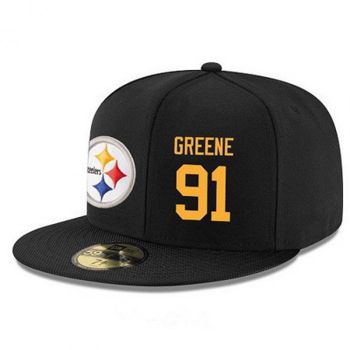 Pittsburgh Steelers #91 Kevin Greene Snapback Cap NFL Player Black with Gold Number Stitched Hat