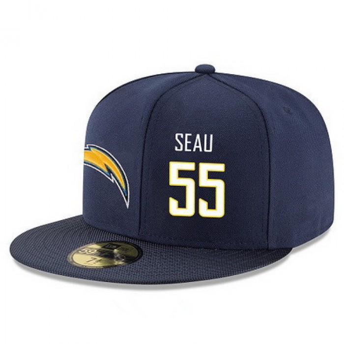San Diego Chargers #55 Junior Seau Snapback Cap NFL Player Navy Blue with White Number Stitched Hat