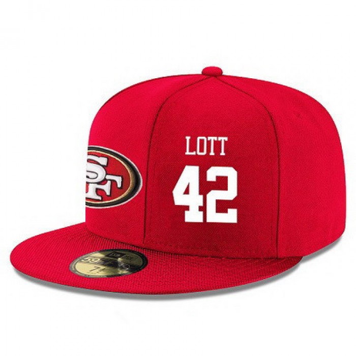 San Francisco 49ers #42 Ronnie Lott Snapback Cap NFL Player Red with White Number Stitched Hat
