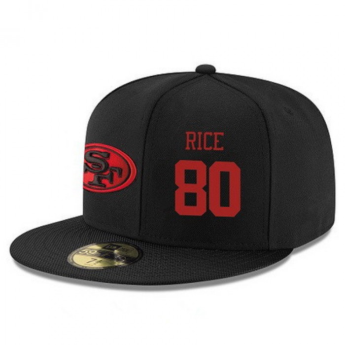 San Francisco 49ers #80 Jerry Rice Snapback Cap NFL Player Black with Red Number Stitched Hat