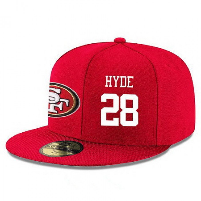 San Francisco 49ers #28 Carlos Hyde Snapback Cap NFL Player Red with White Number Stitched Hat