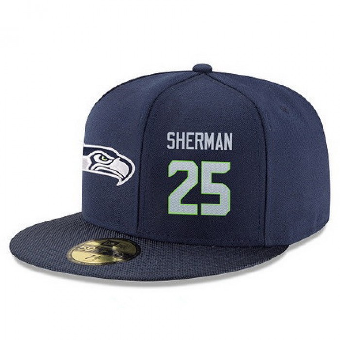 Seattle Seahawks #25 Richard Sherman Snapback Cap NFL Player Navy Blue with Gray Number Stitched Hat