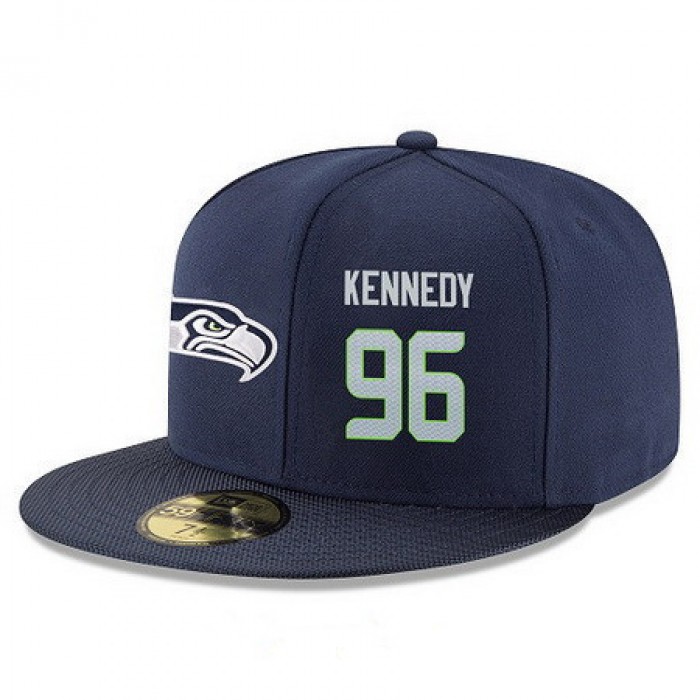 Seattle Seahawks #96 Cortez Kennedy Snapback Cap NFL Player Navy Blue with Gray Number Stitched Hat