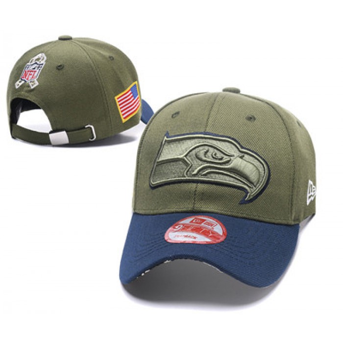 NFL Seahawks Team Logo Olive Peaked Adjustable Hat Q56