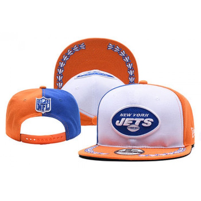 Jets Team Logo White Orange 2019 Draft Adjustable Hat YD