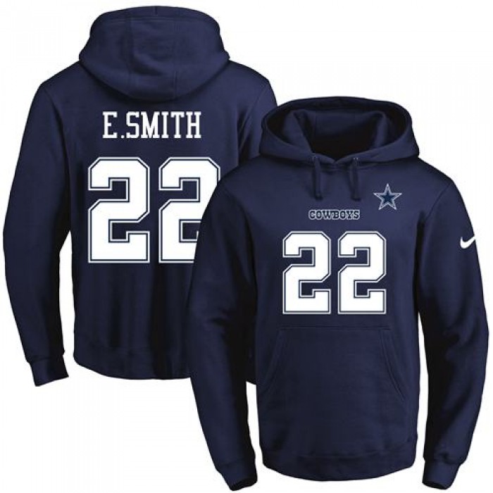 Nike Cowboys #22 Emmitt Smith Navy Blue Name & Number Pullover NFL Hoodie