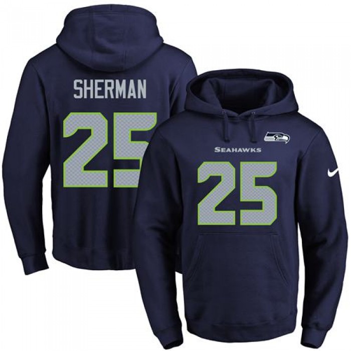 Nike Seahawks #25 Richard Sherman Navy Blue Name & Number Pullover NFL Hoodie