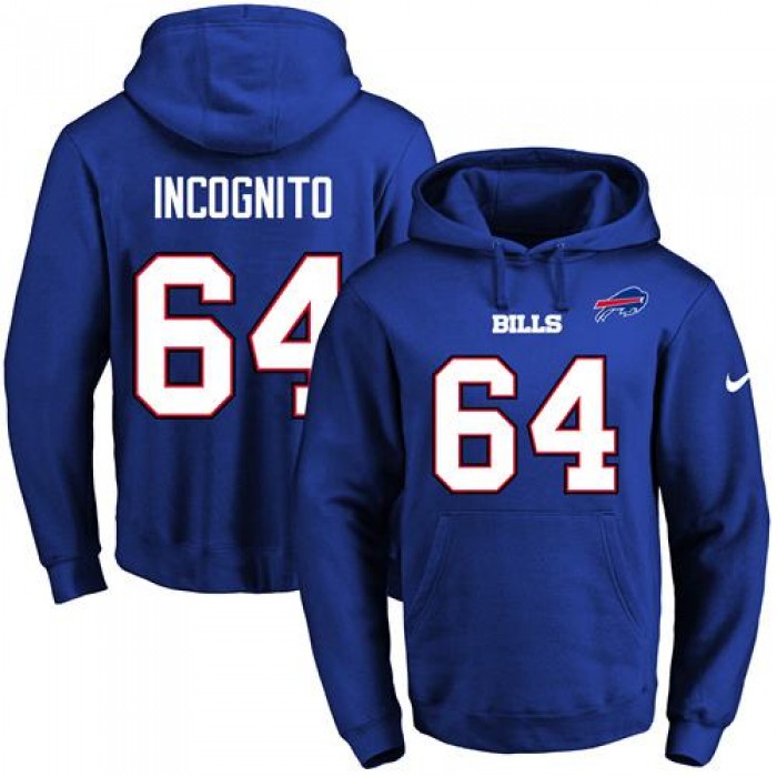 Nike Bills #64 Richie Incognito Royal Blue Name & Number Pullover NFL Hoodie