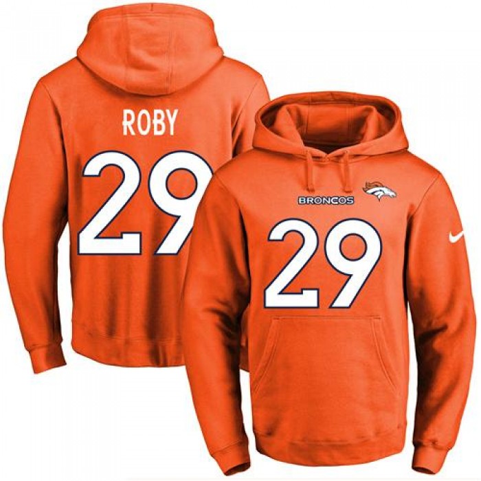 Nike Broncos #29 Bradley Roby Orange Name & Number Pullover NFL Hoodie