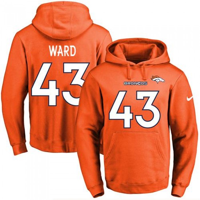 Nike Broncos #43 T.J. Ward Orange Name & Number Pullover NFL Hoodie