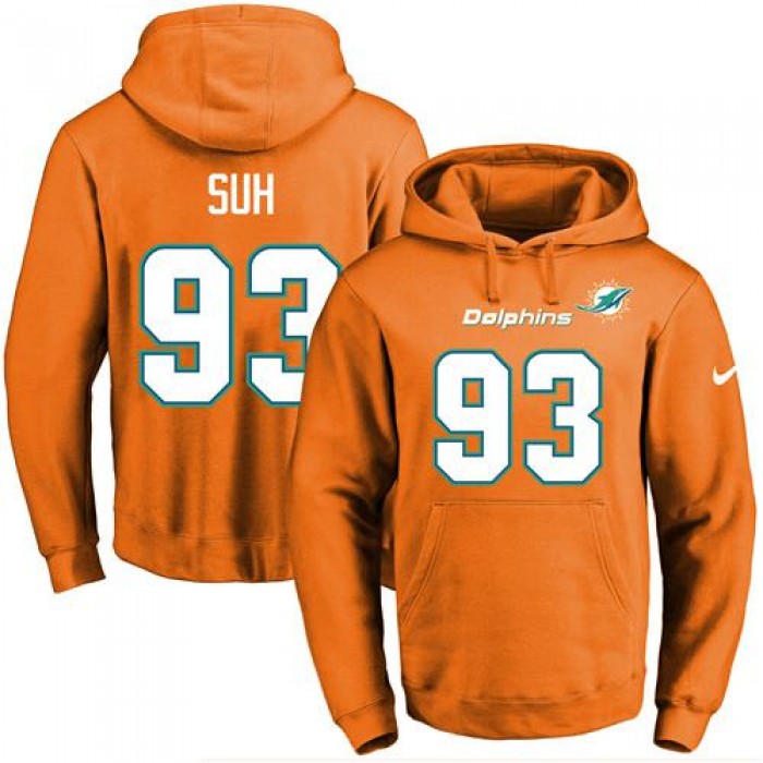 Nike Dolphins #93 Ndamukong Suh Orange Name & Number Pullover NFL Hoodie