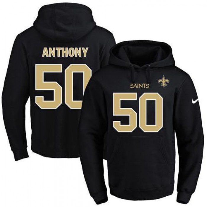Nike Saints #50 Stephone Anthony Black Name & Number Pullover NFL Hoodie