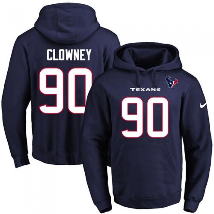 Nike Texans #90 Jadeveon Clowney Navy Blue Name & Number Pullover NFL Hoodie