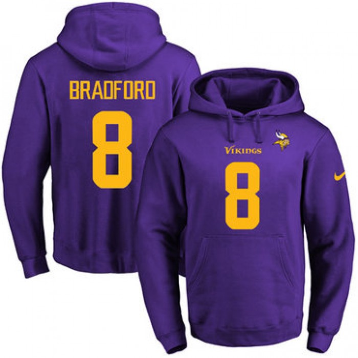 Nike Vikings #8 Sam Bradford Purple Gold No. Name & Number Pullover NFL Hoodie