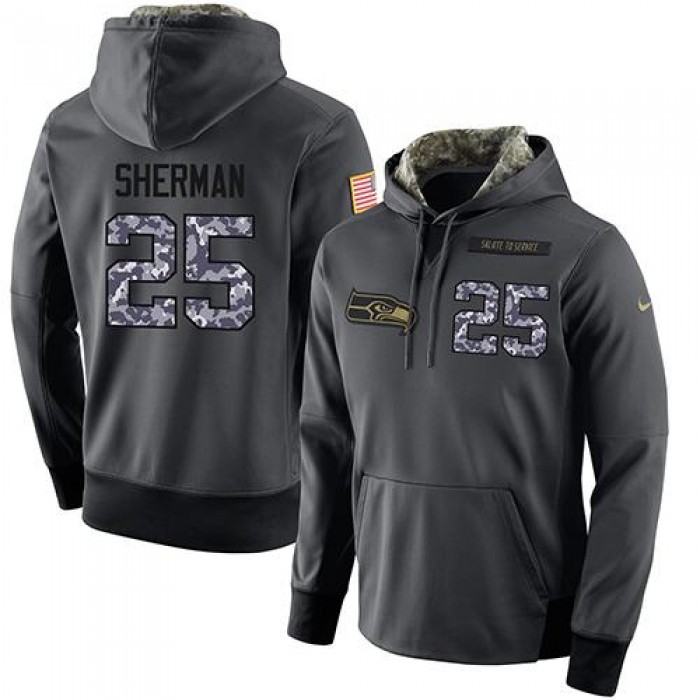 NFL Men's Nike Seattle Seahawks #25 Richard Sherman Stitched Black Anthracite Salute to Service Player Performance Hoodie