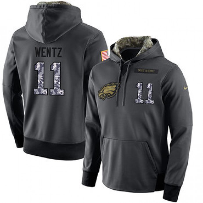 NFL Men's Nike Philadelphia Eagles #11 Carson Wentz Stitched Black Anthracite Salute to Service Player Performance Hoodie