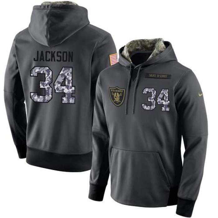 NFL Men's Nike Oakland Raiders #34 Bo Jackson Stitched Black Anthracite Salute to Service Player Performance Hoodie