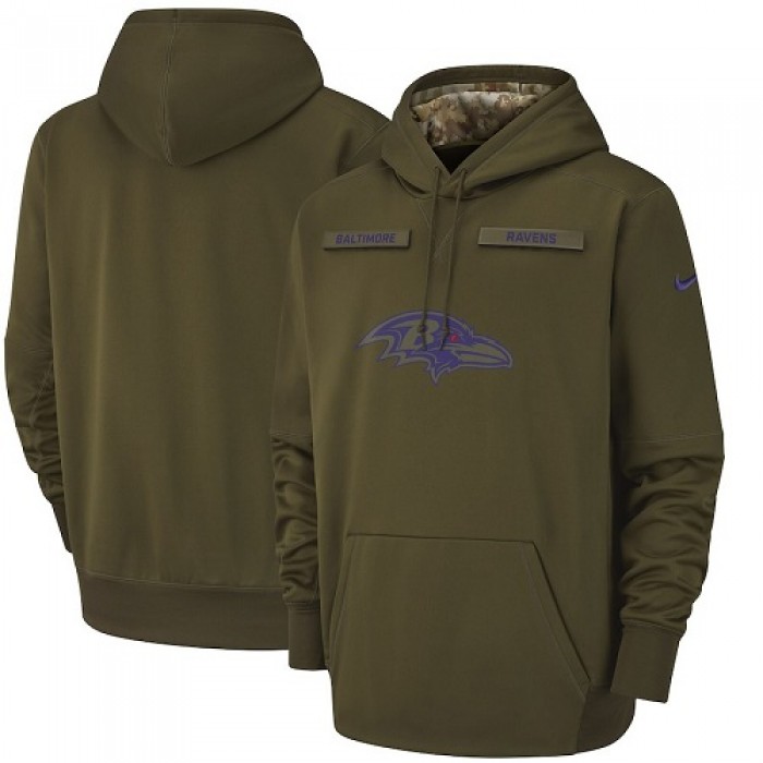 Men's Baltimore Ravens Nike Olive Salute to Service Sideline Therma Performance Pullover Hoodie