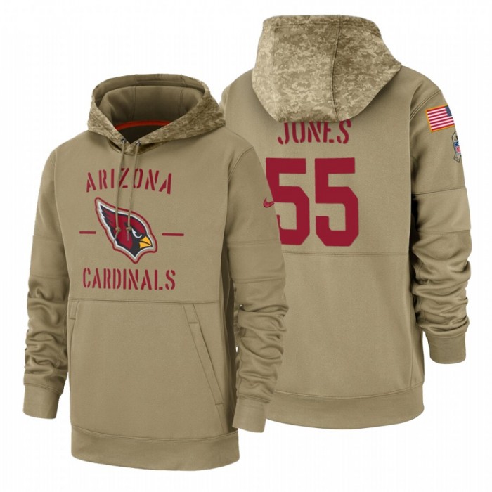 Arizona Cardinals #55 Chandler Jones Nike Tan 2019 Salute To Service Name & Number Sideline Therma Pullover Hoodie