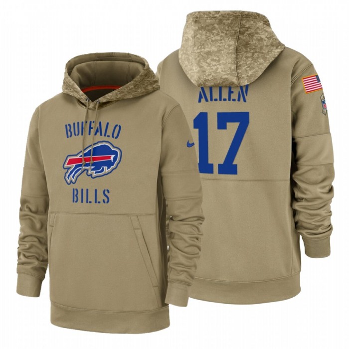 Buffalo Bills #17 Josh Allen Nike Tan 2019 Salute To Service Name & Number Sideline Therma Pullover Hoodie