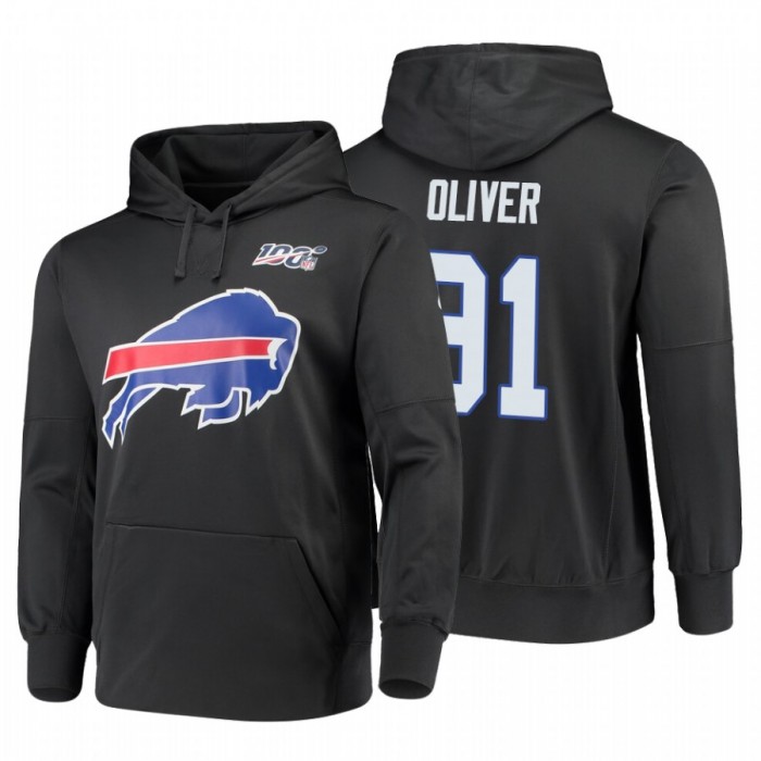 Buffalo Bills #91 Ed Oliver Nike NFL 100 Primary Logo Circuit Name & Number Pullover Hoodie Charcoal