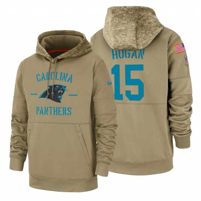 Carolina Panthers #15 Chris Hogan Nike Tan 2019 Salute To Service Name & Number Sideline Therma Pullover Hoodie