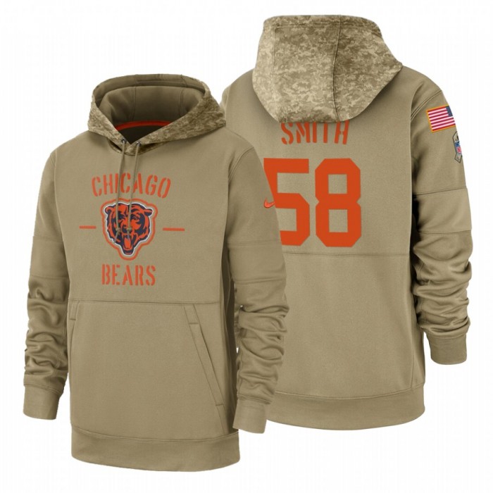 Chicago Bears #58 Roquan Smith Nike Tan 2019 Salute To Service Name & Number Sideline Therma Pullover Hoodie