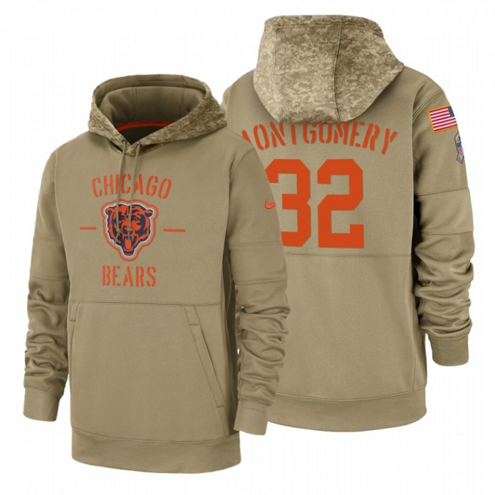 Chicago Bears #32 David Montgomery Nike Tan 2019 Salute To Service Name & Number Sideline Therma Pullover Hoodie
