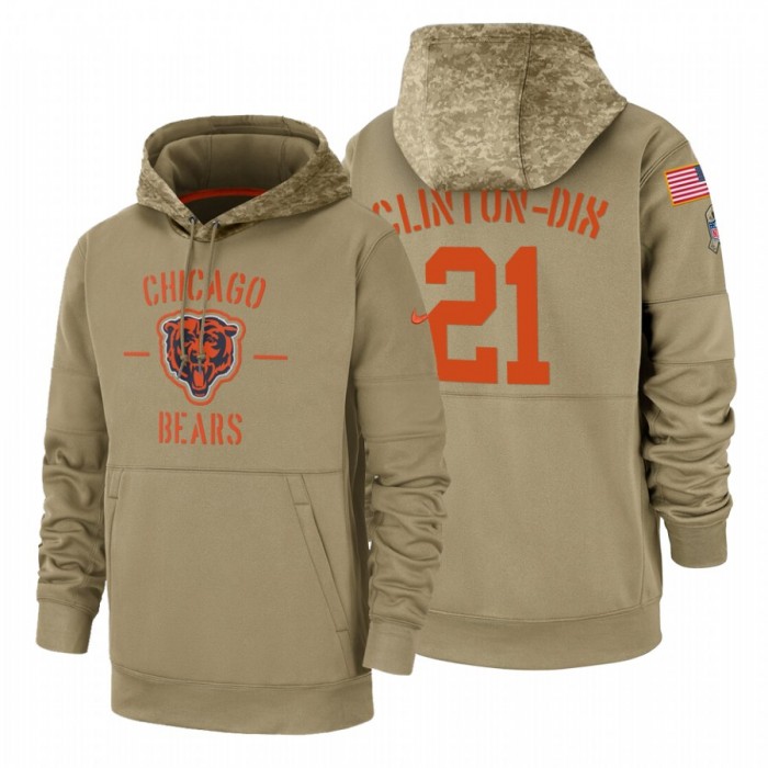 Chicago Bears #21 Ha Ha Clinton-Dix Nike Tan 2019 Salute To Service Name & Number Sideline Therma Pullover Hoodie