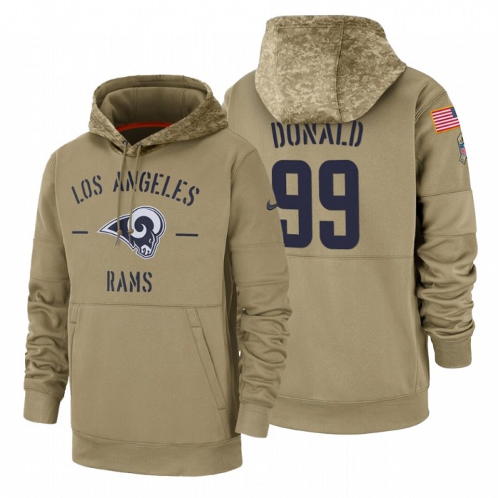 Los Angeles Rams #99 Aaron Donald Nike Tan 2019 Salute To Service Name & Number Sideline Therma Pullover Hoodie