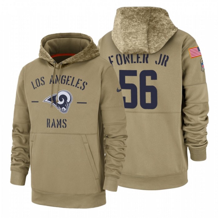 Los Angeles Rams #56 Dante Fowler Jr Nike Tan 2019 Salute To Service Name & Number Sideline Therma Pullover Hoodie