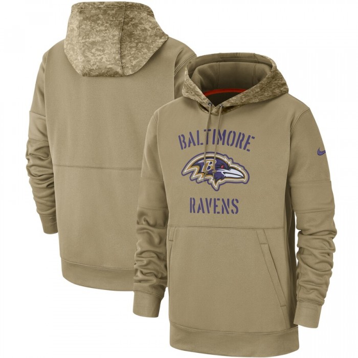 Men's Baltimore Ravens Nike Tan 2019 Salute to Service Sideline Therma Pullover Hoodie