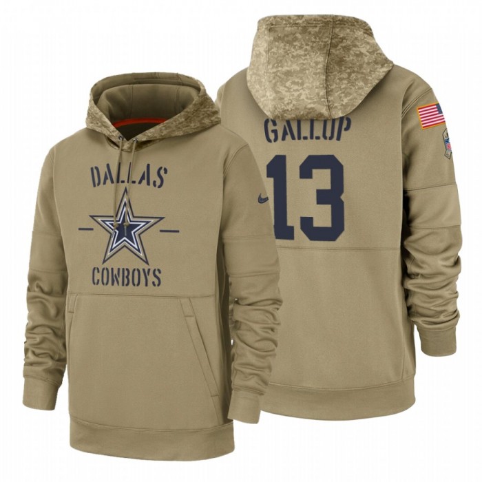 Dallas Cowboys #13 Michael Gallup Nike Tan 2019 Salute To Service Name & Number Sideline Therma Pullover Hoodie