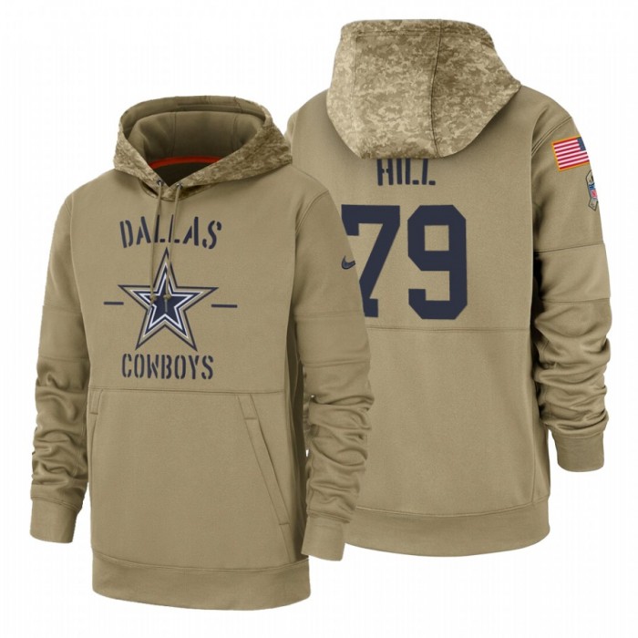 Dallas Cowboys #79 Trysten Hill Nike Tan 2019 Salute To Service Name & Number Sideline Therma Pullover Hoodie