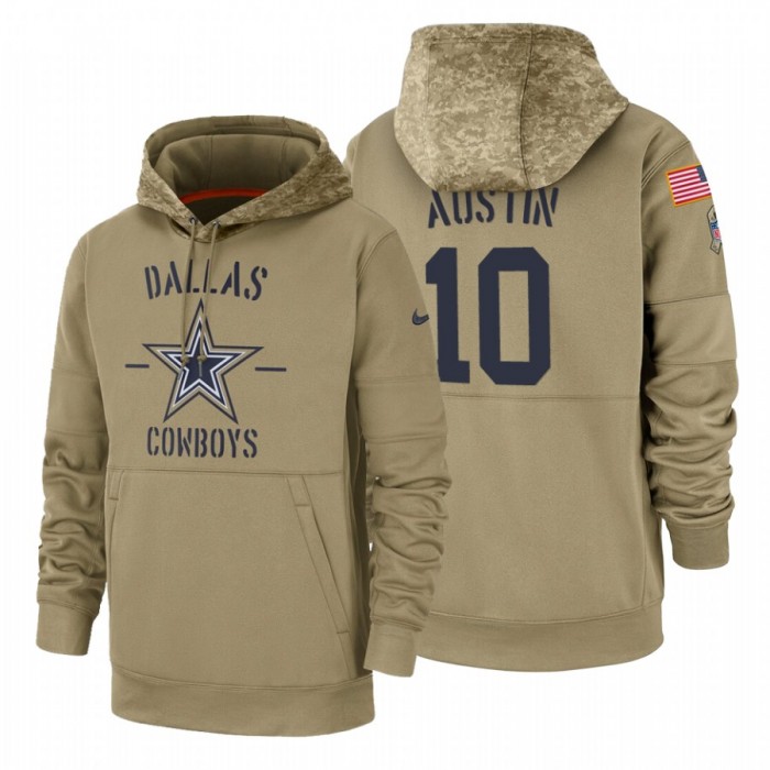 Dallas Cowboys #10 Tavon Austin Nike Tan 2019 Salute To Service Name & Number Sideline Therma Pullover Hoodie