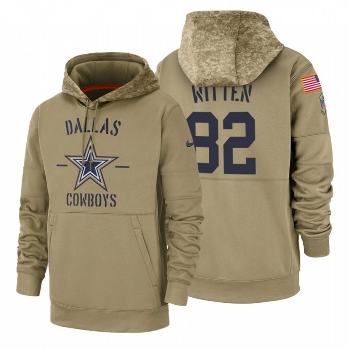 Dallas Cowboys #82 Jason Witten Nike Tan 2019 Salute To Service Name & Number Sideline Therma Pullover Hoodie