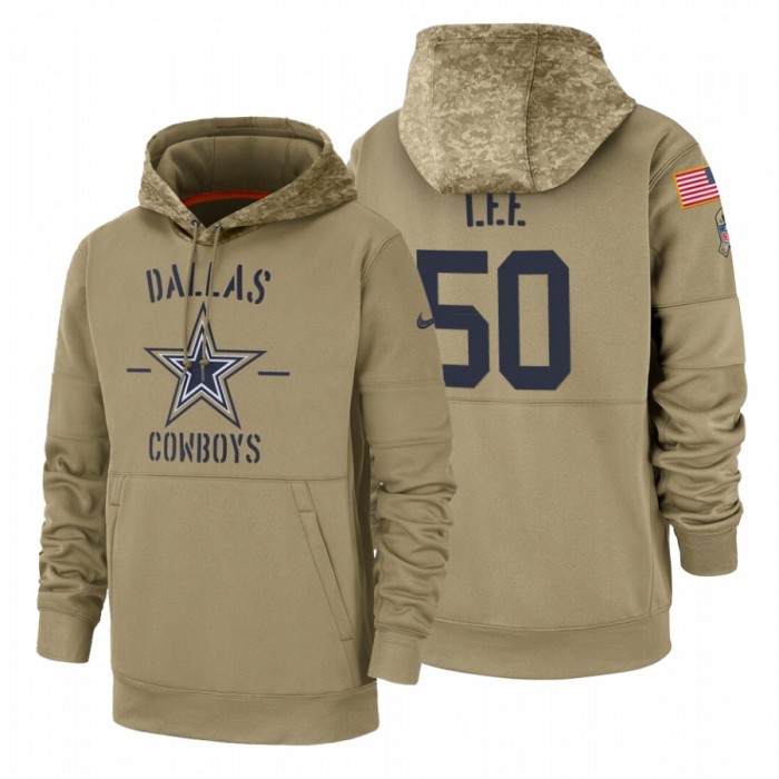 Dallas Cowboys #50 Sean Lee Nike Tan 2019 Salute To Service Name & Number Sideline Therma Pullover Hoodie