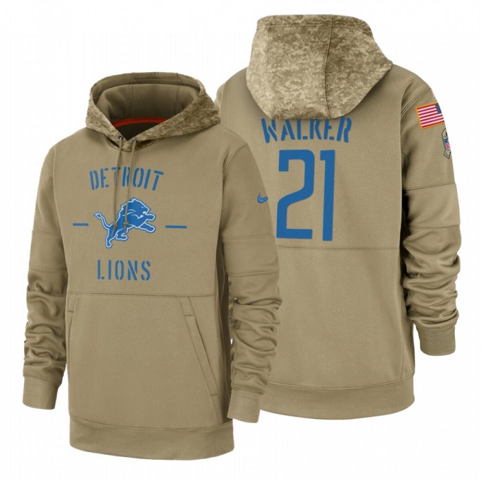 Detroit Lions #21 Tracy Walker Nike Tan 2019 Salute To Service Name & Number Sideline Therma Pullover Hoodie