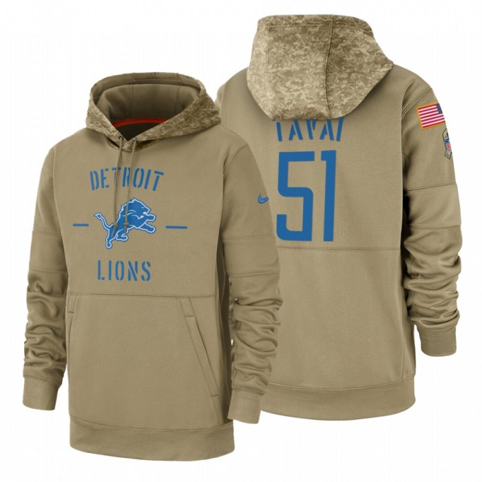 Detroit Lions #51 Jahlani Tavai Nike Tan 2019 Salute To Service Name & Number Sideline Therma Pullover Hoodie
