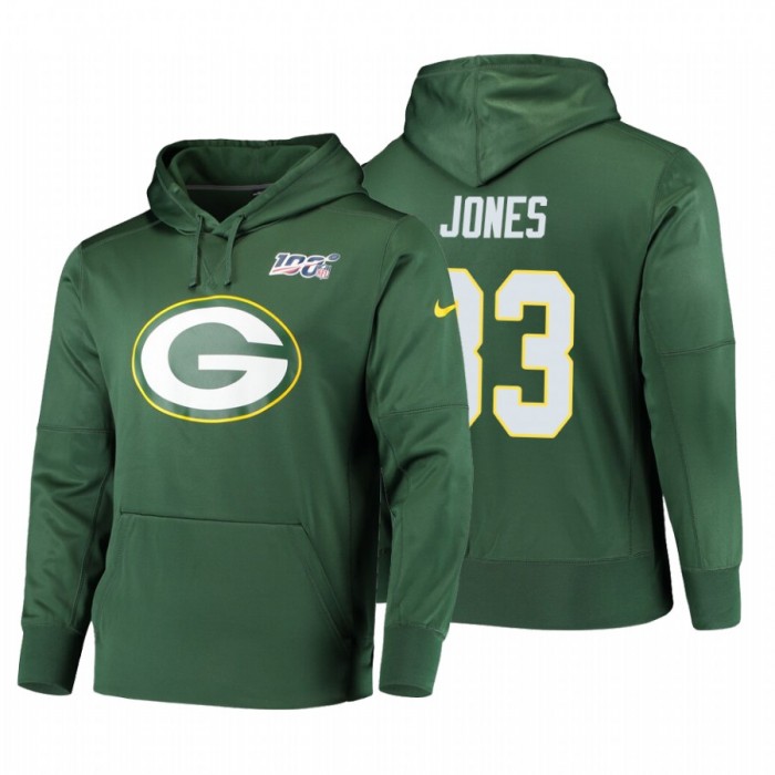 Green Bay Packers #33 Aaron Jones Nike NFL 100 Primary Logo Circuit Name & Number Pullover Hoodie Green