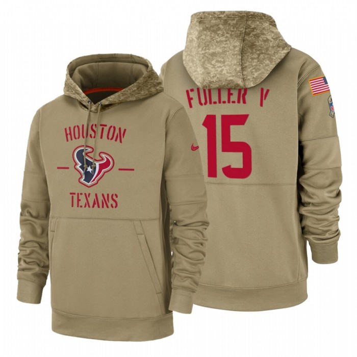 Houston Texans #15 Will Fuller V Nike Tan 2019 Salute To Service Name & Number Sideline Therma Pullover Hoodie
