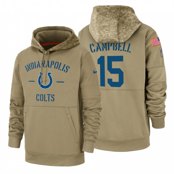 Indianapolis Colts #15 Parris Campbell Nike Tan 2019 Salute To Service Name & Number Sideline Therma Pullover Hoodie