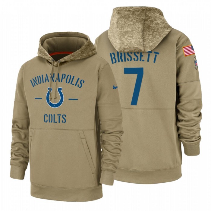 Indianapolis Colts #7 Jacoby Brissett Nike Tan 2019 Salute To Service Name & Number Sideline Therma Pullover Hoodie