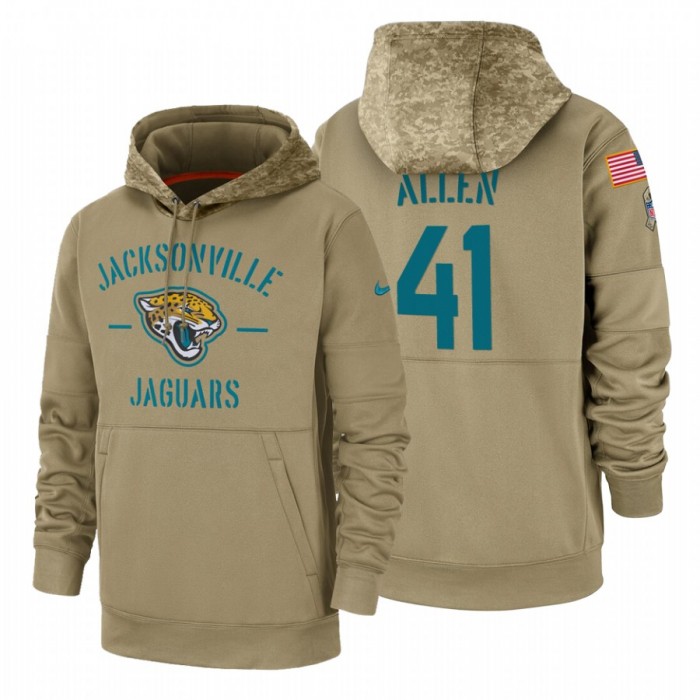 Jacksonville Jaguars #41 Josh Allen Nike Tan 2019 Salute To Service Name & Number Sideline Therma Pullover Hoodie