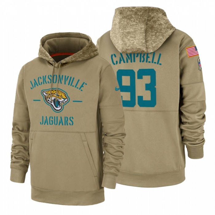 Jacksonville Jaguars #93 Calais Campbell Nike Tan 2019 Salute To Service Name & Number Sideline Therma Pullover Hoodie