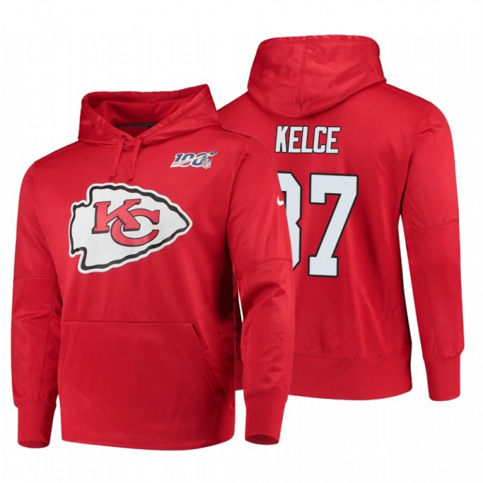 Kansas City Chiefs #87 Travis Kelce Nike NFL 100 Primary Logo Circuit Name & Number Pullover Hoodie Red