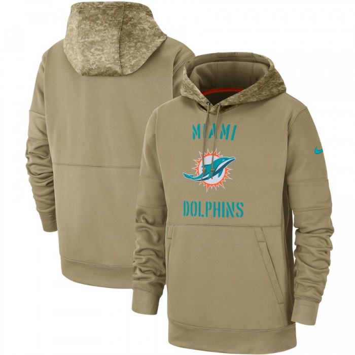 Men's Miami Dolphins Nike Tan 2019 Salute to Service Sideline Therma Pullover Hoodie