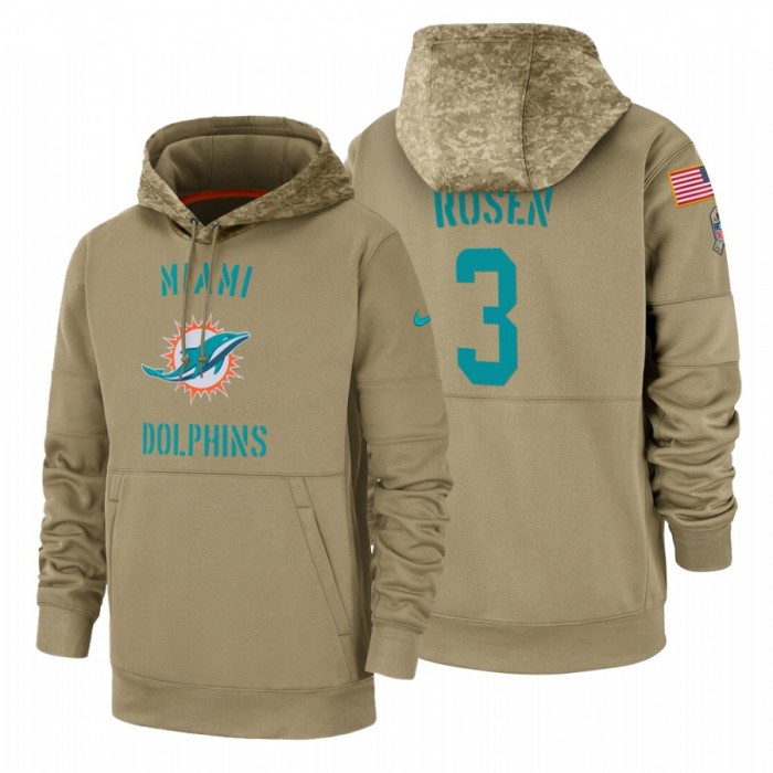Miami Dolphin #3 Josh Rosen Nike Tan 2019 Salute To Service Name & Number Sideline Therma Pullover Hoodie